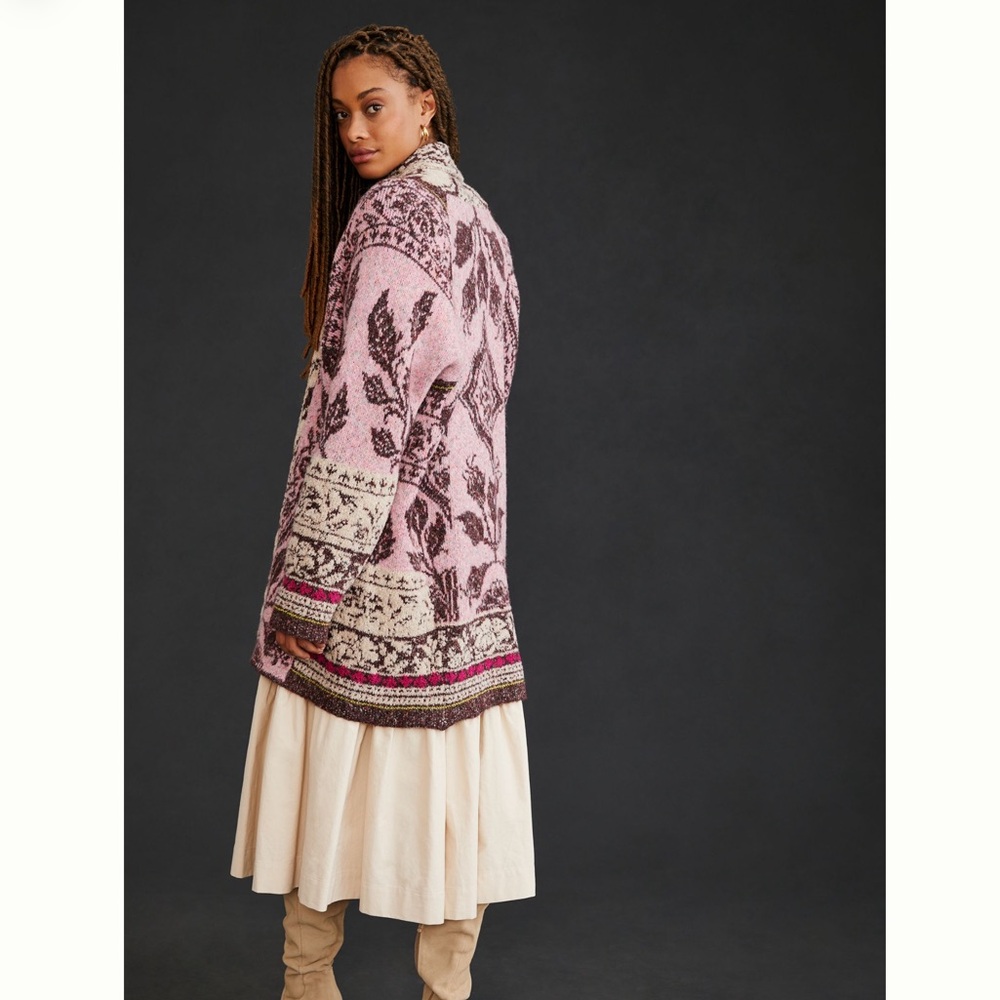 Anthropologie Jacquard Cocoon Cardigan Sweater in Purple Pattern NWOT $248